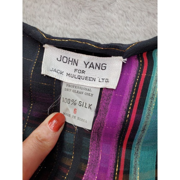 VTG John Yang Blouse Womens Size 6 Multi Striped Metallic Sheer Glam 70's Ruffle - Picture 7 of 7